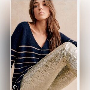 Sezane Barry navy & gold cardigan, sz XS